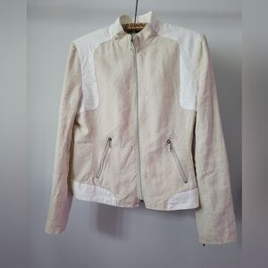 Deane & White Linen Jacket Cream Ivory Zip Front Lightweight Size S